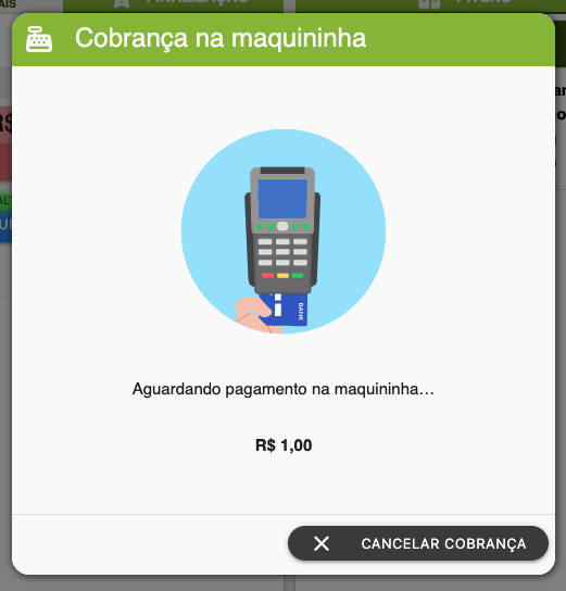 Tela do SMB Online aguardando a conclusão do pagamento na maquininha Sumup Solo após o envio da cobrança