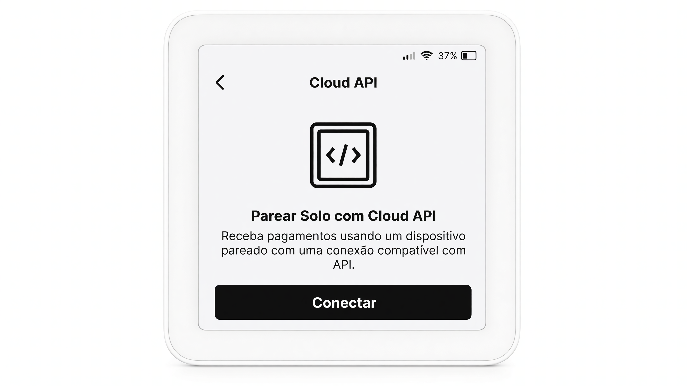 Tela Cloud API da SumUp Solo mostrando a opção Conectar para iniciar o pareamento da maquininha