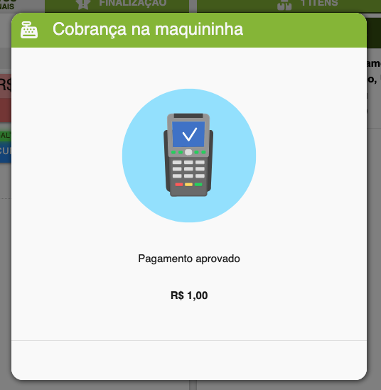 Tela do SMB Online confirmando que o pagamento realizado pela maquininha SumUp foi aprovado no valor informado
