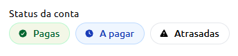 Filtro de status da conta com as opções Pagas, A pagar e Atrasadas.