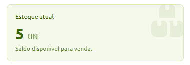 Cartão informativo do sistema exibindo o estoque atual com saldo de 5 unidades disponíveis para venda.